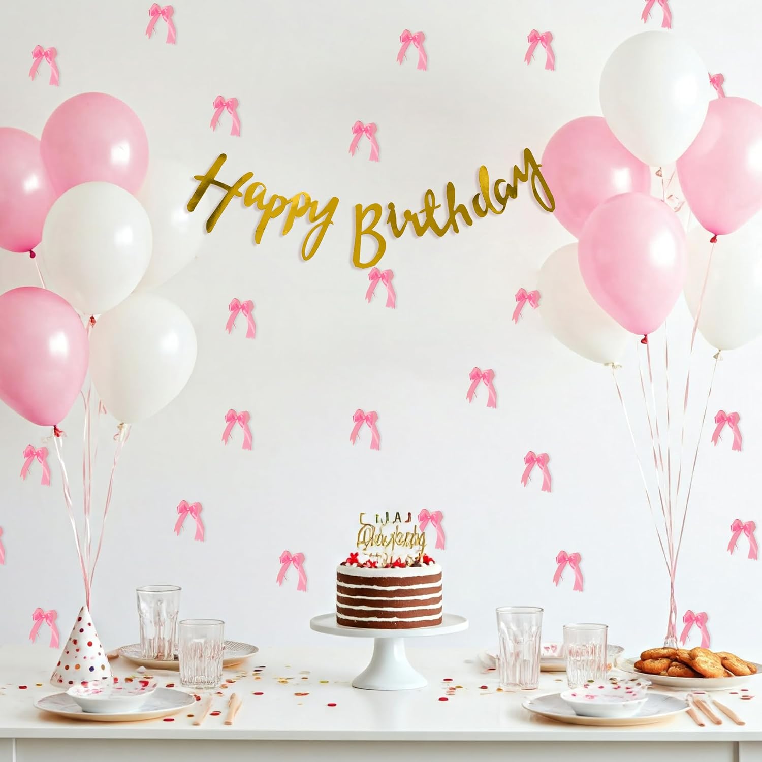 Pink bow theme decoration for birthday