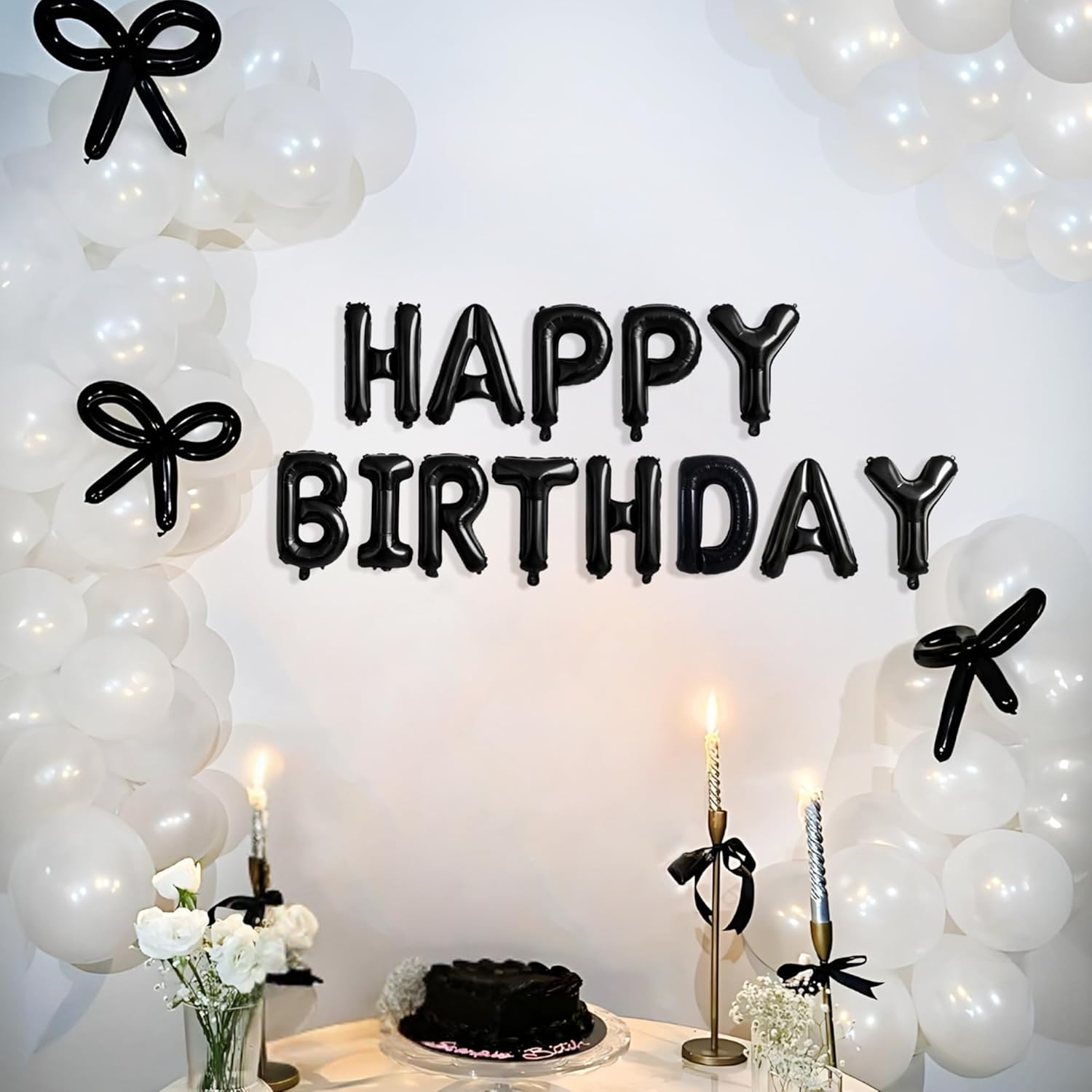 White Black Bow theme birthday decoration