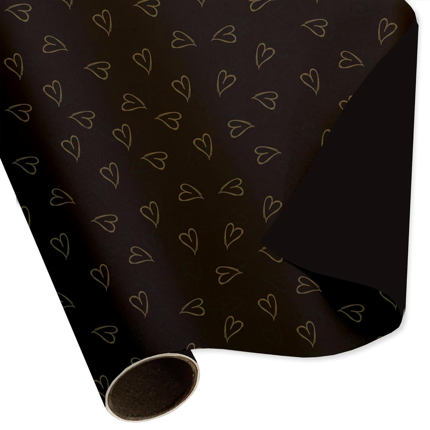 Heart Print Gift Wrapping Sheets- Black