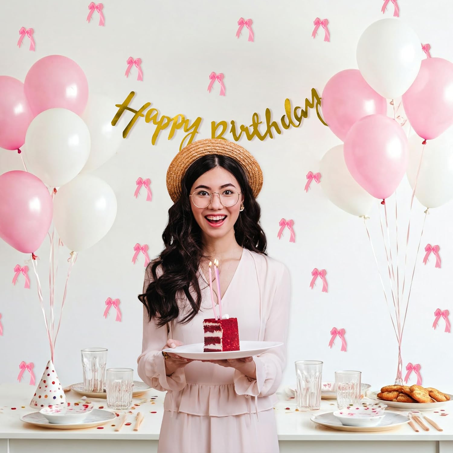 Pink bow theme decoration for birthday