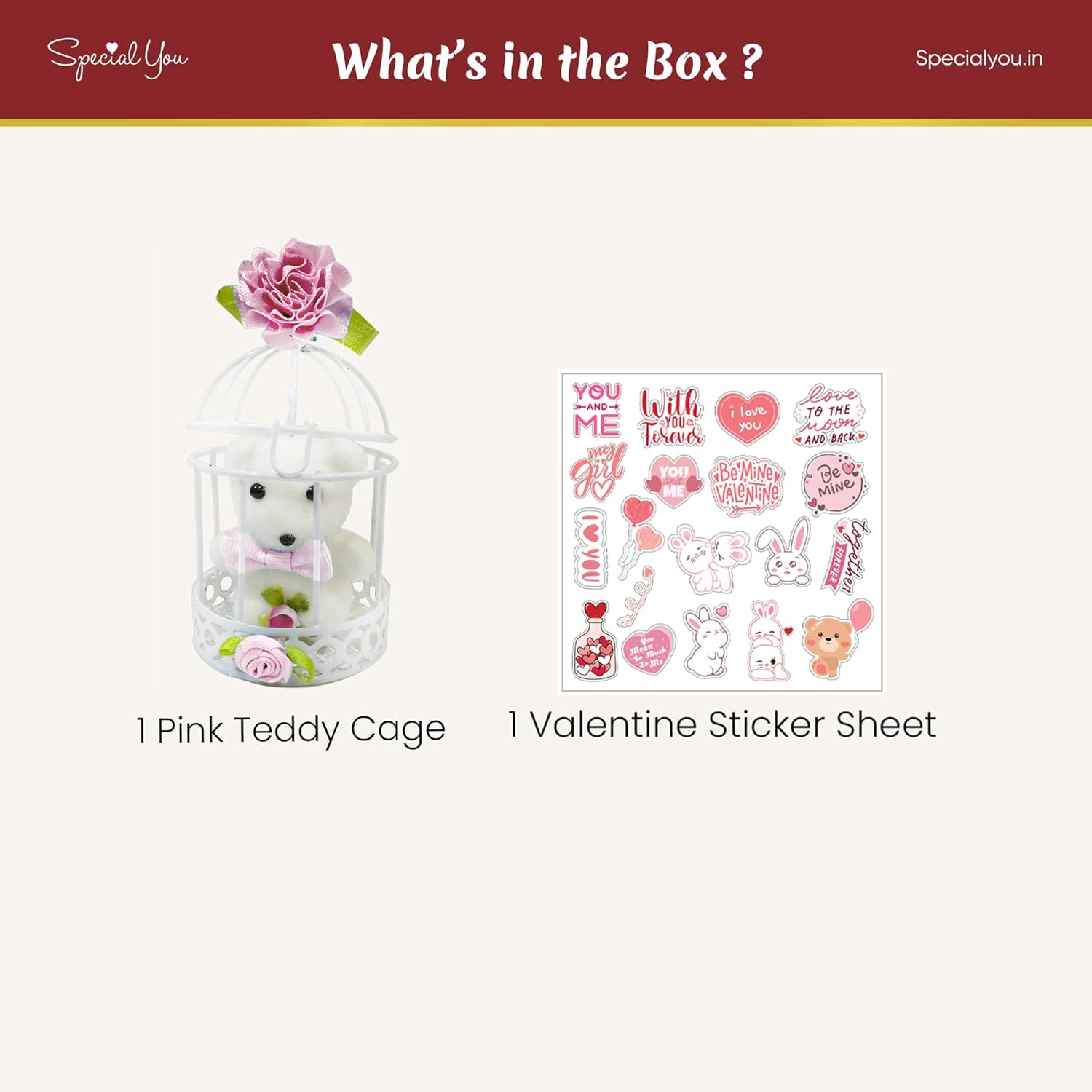 Pink teddy cage and sticker's combo for valentine's