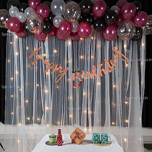 burgundy black balloons birthday decoration