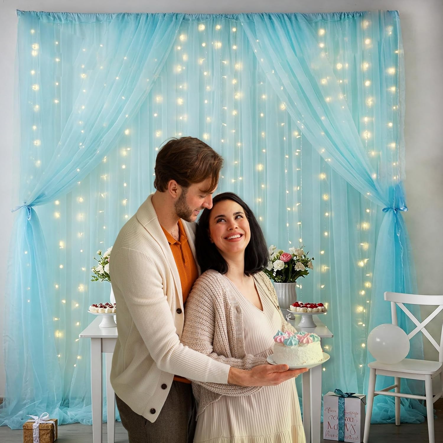 Blue Back Drop Curtain with Fairy Lights