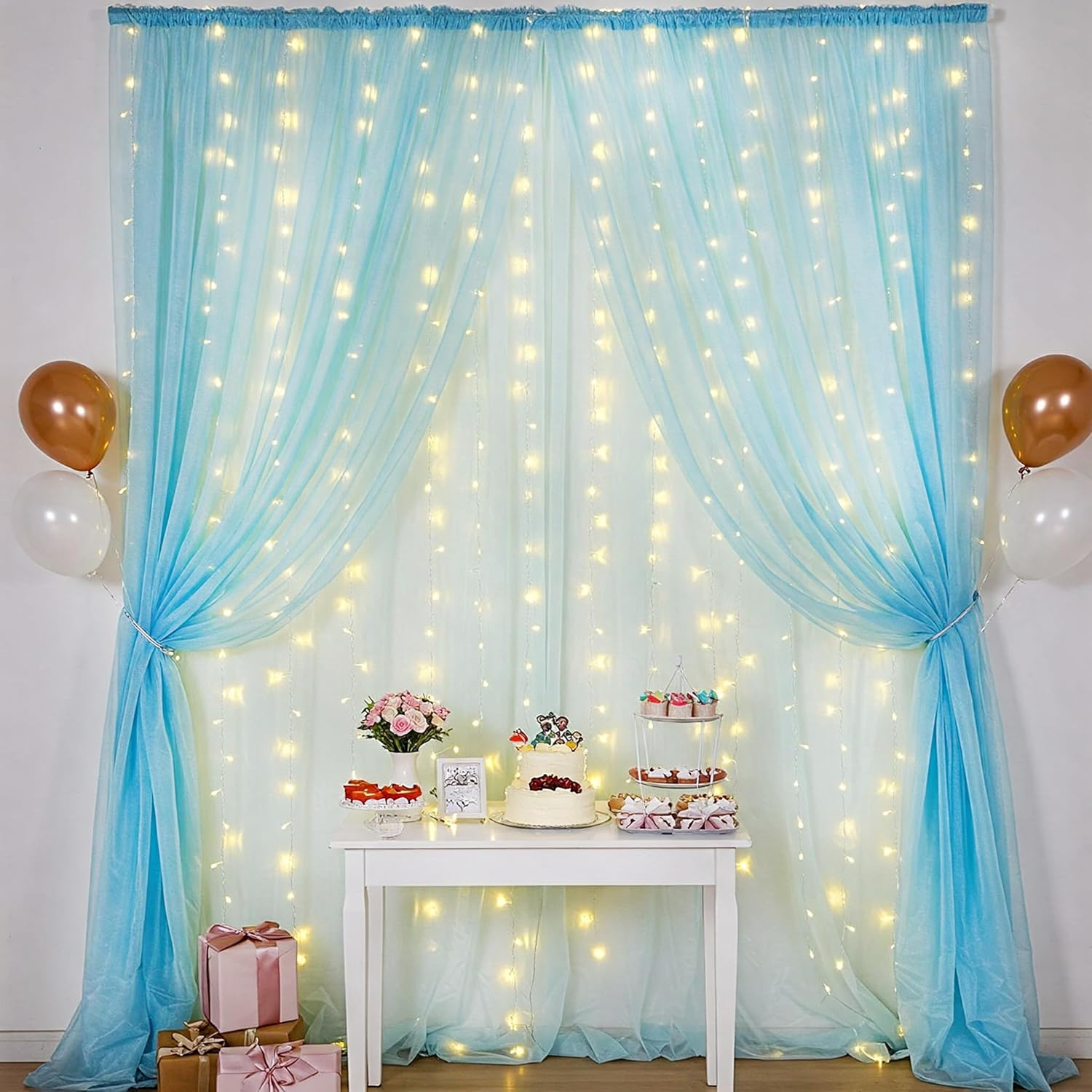 Blue Back Drop Curtain with Fairy Lights