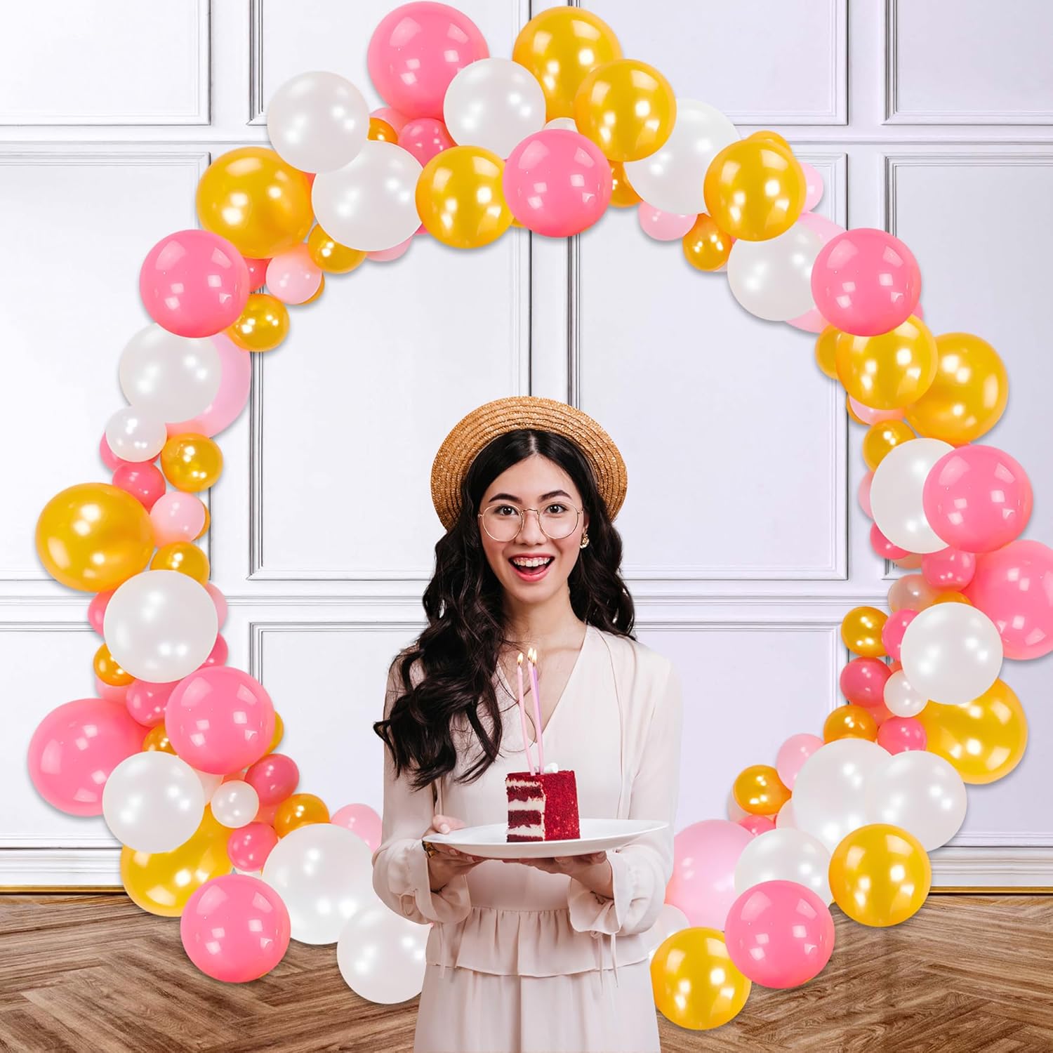 White, Pink & Metallic Gold Balloon combo