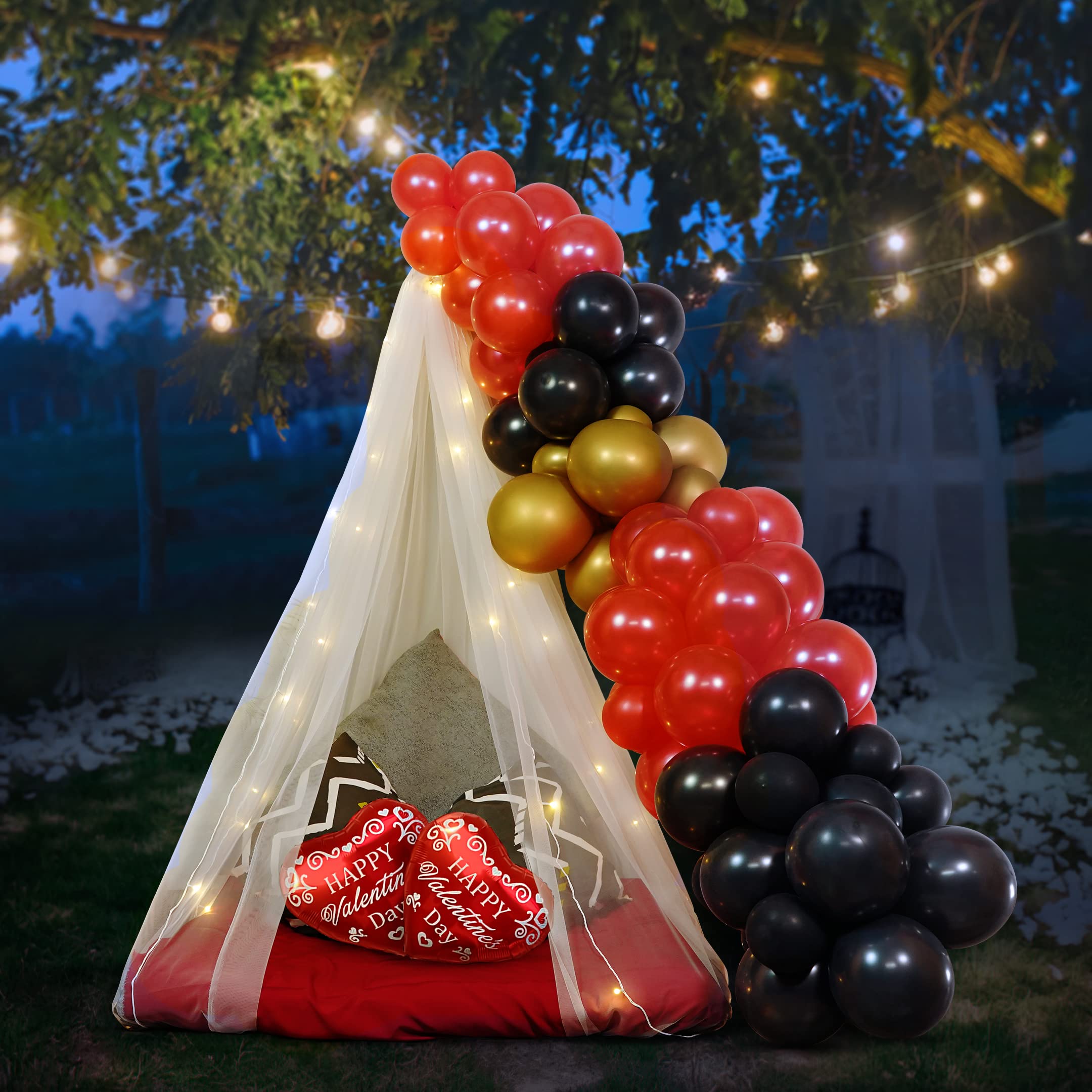 Black, Red & Golden Balloons for Valentine's Day