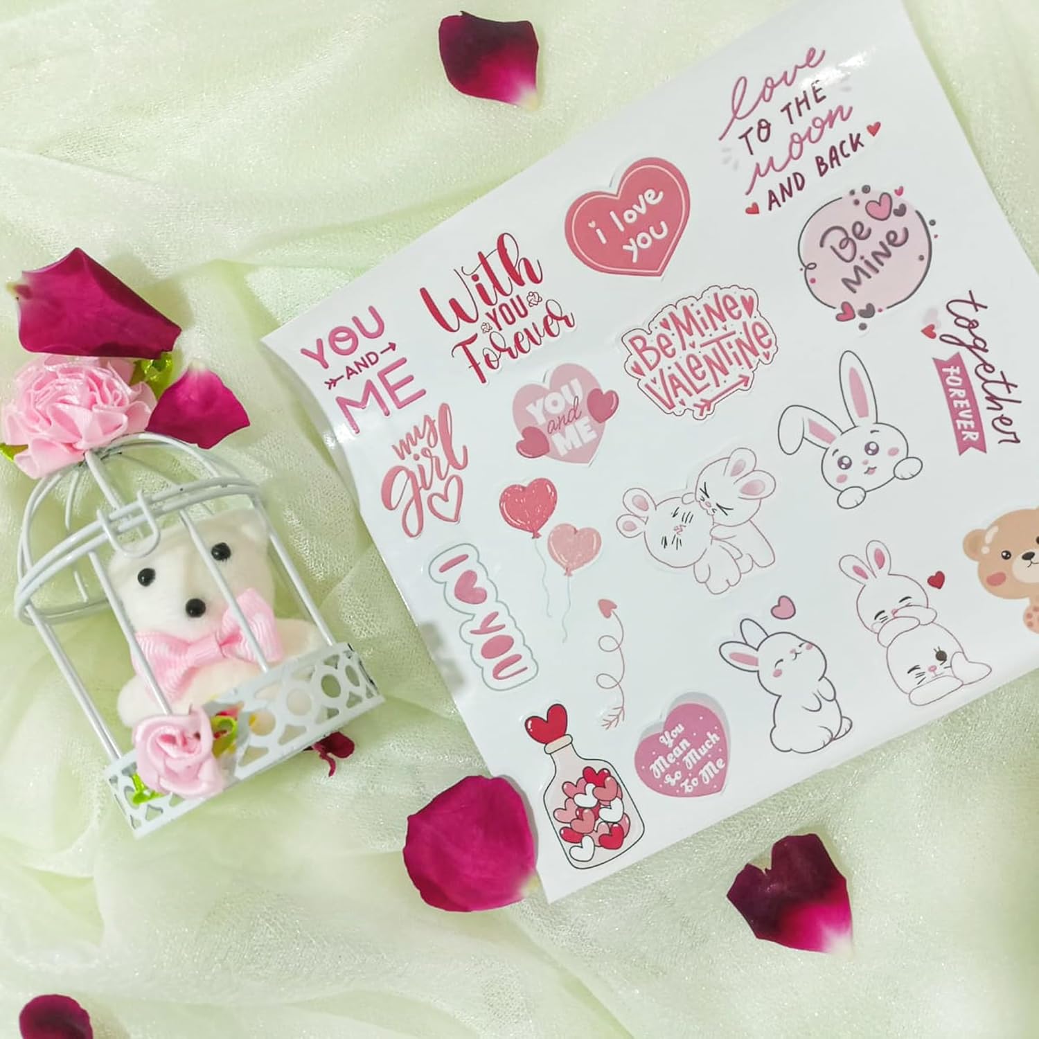 Pink teddy cage and sticker's combo for valentine's
