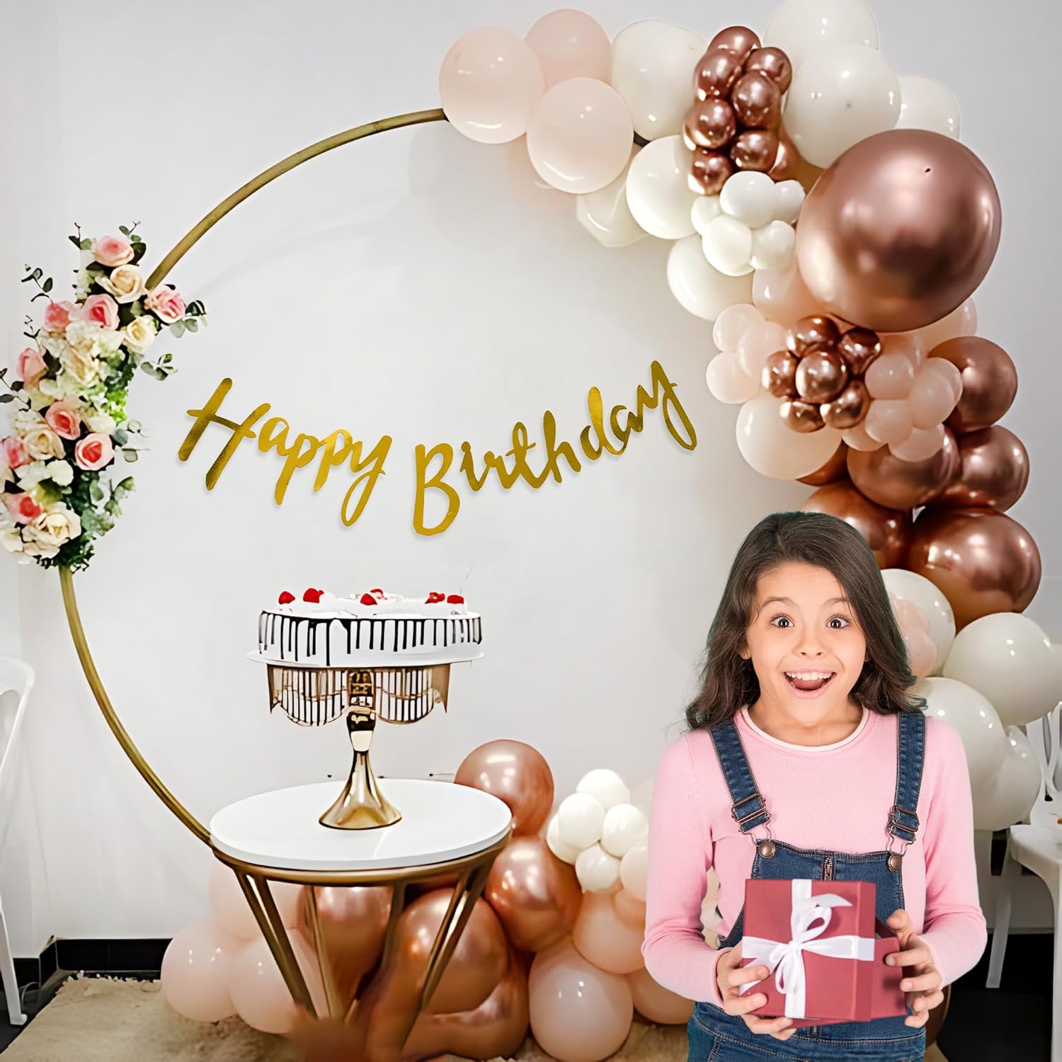 Peach, Rose Gold & White theme Happy birthday decoration