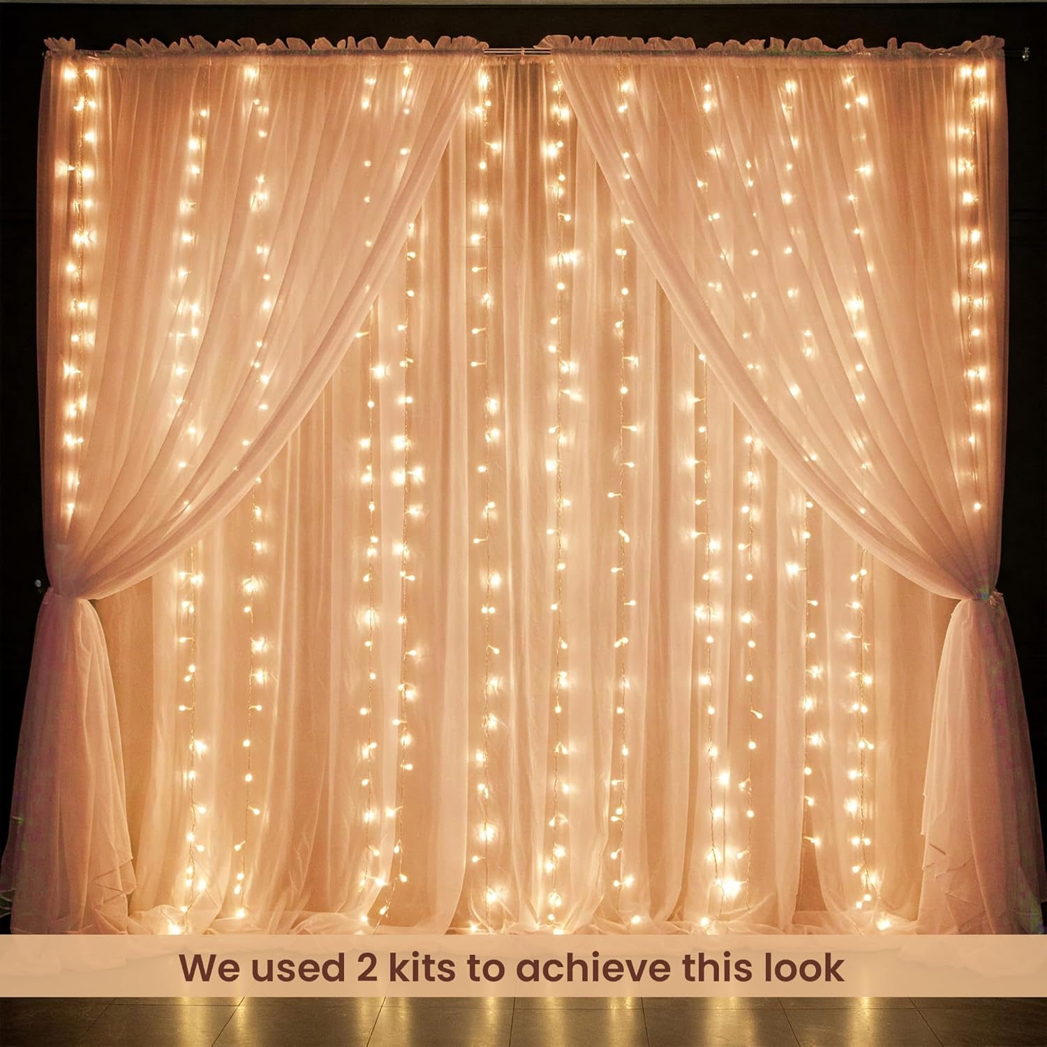 Peach Net Curtain for Decoration with Fairy Light