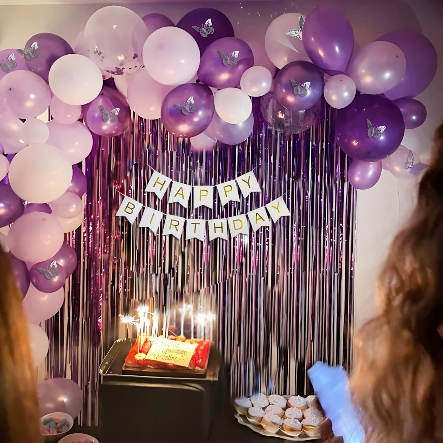 Purple Theme with Fringe Backdrop Happy Birthday Decoration
