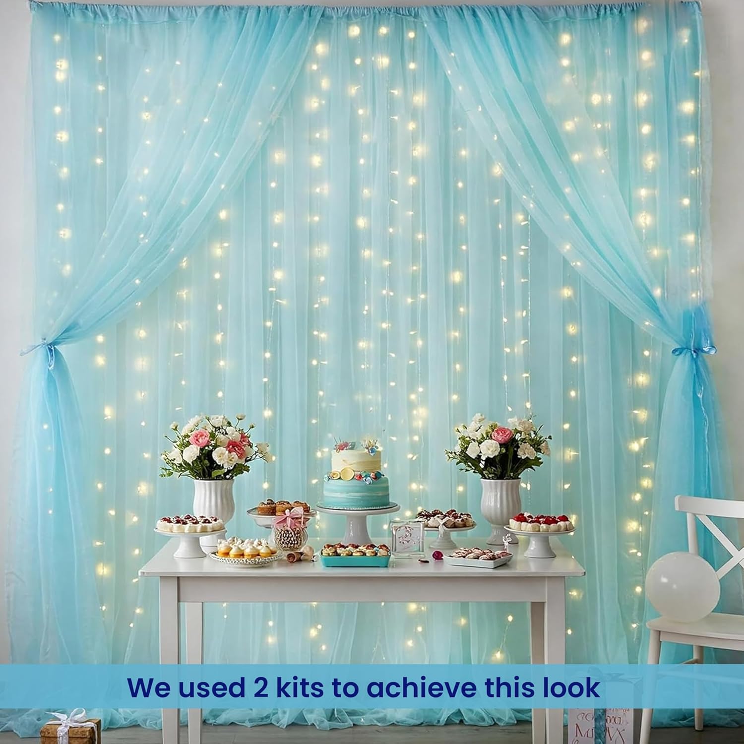 Blue Back Drop Curtain with Fairy Lights