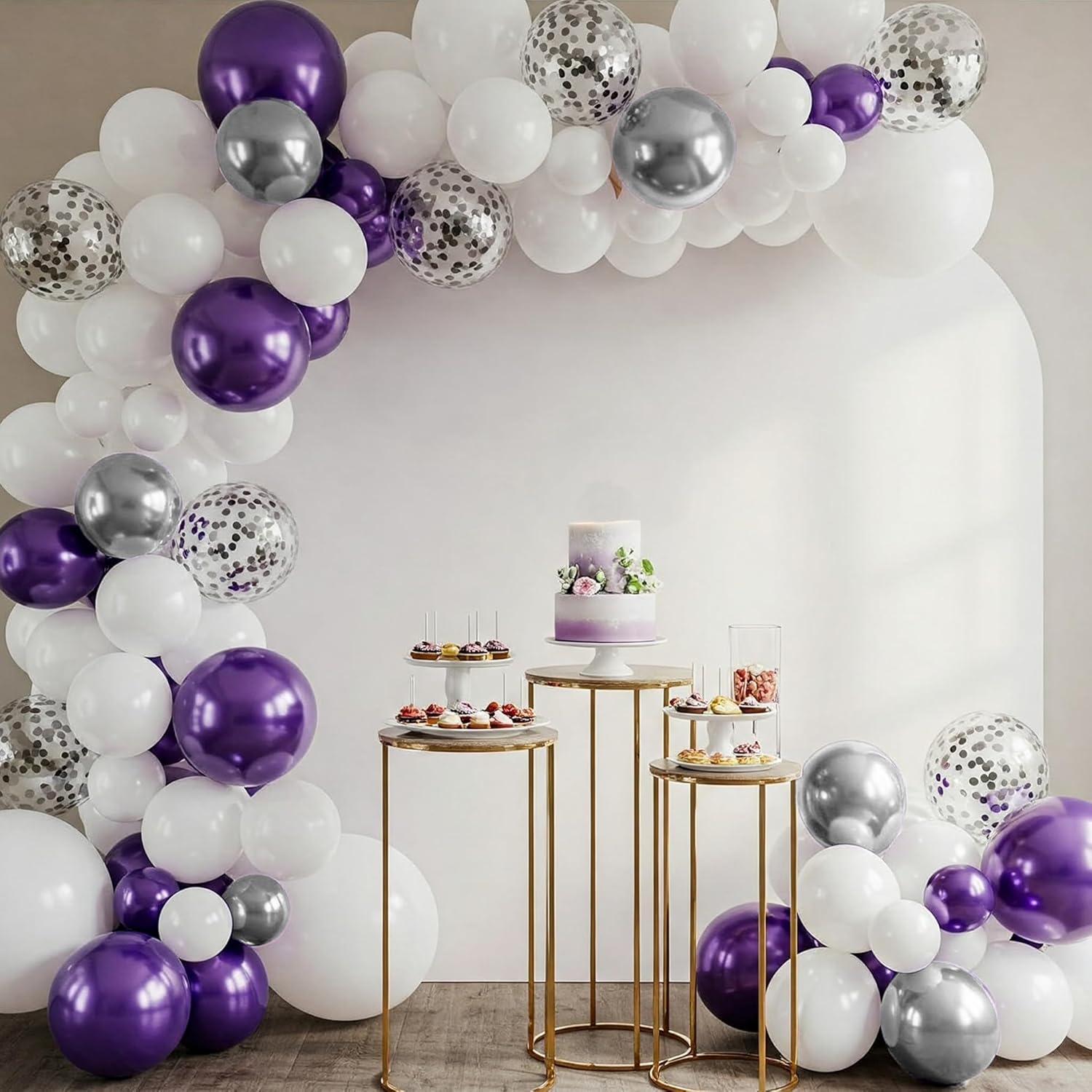 Purple, Silver chrome & White Balloons for Decoration
