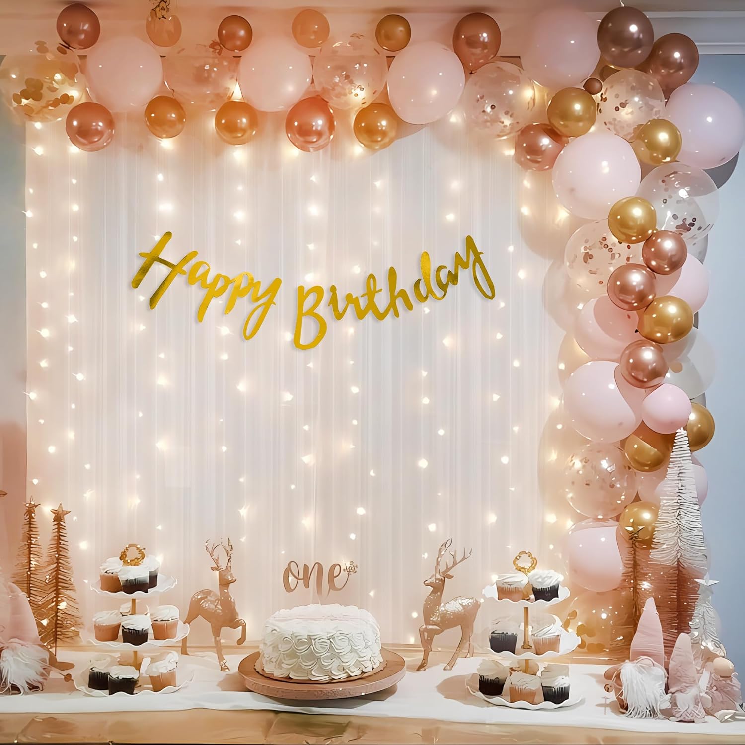 Pink Rosegold theme happy birthday decoration kit