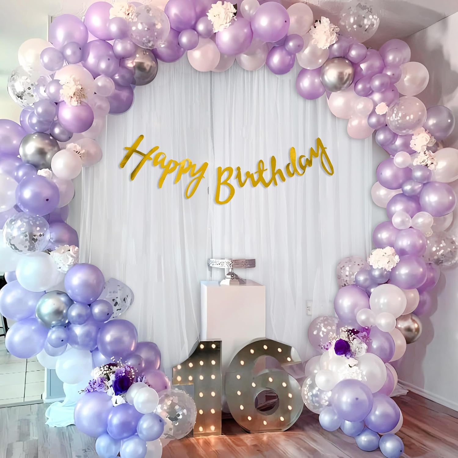 purple white birthday backdrop happy birthday decor