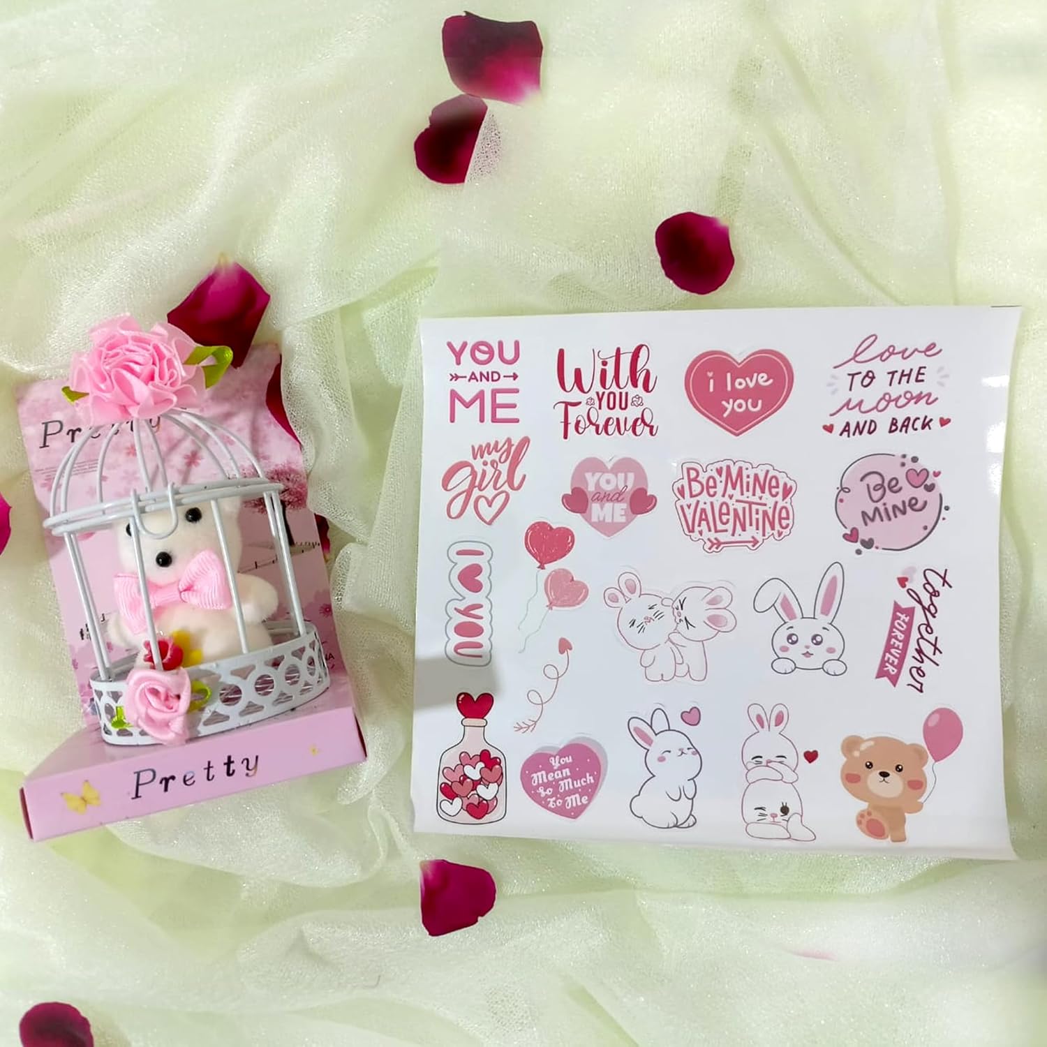 Pink teddy cage and sticker's combo for valentine's