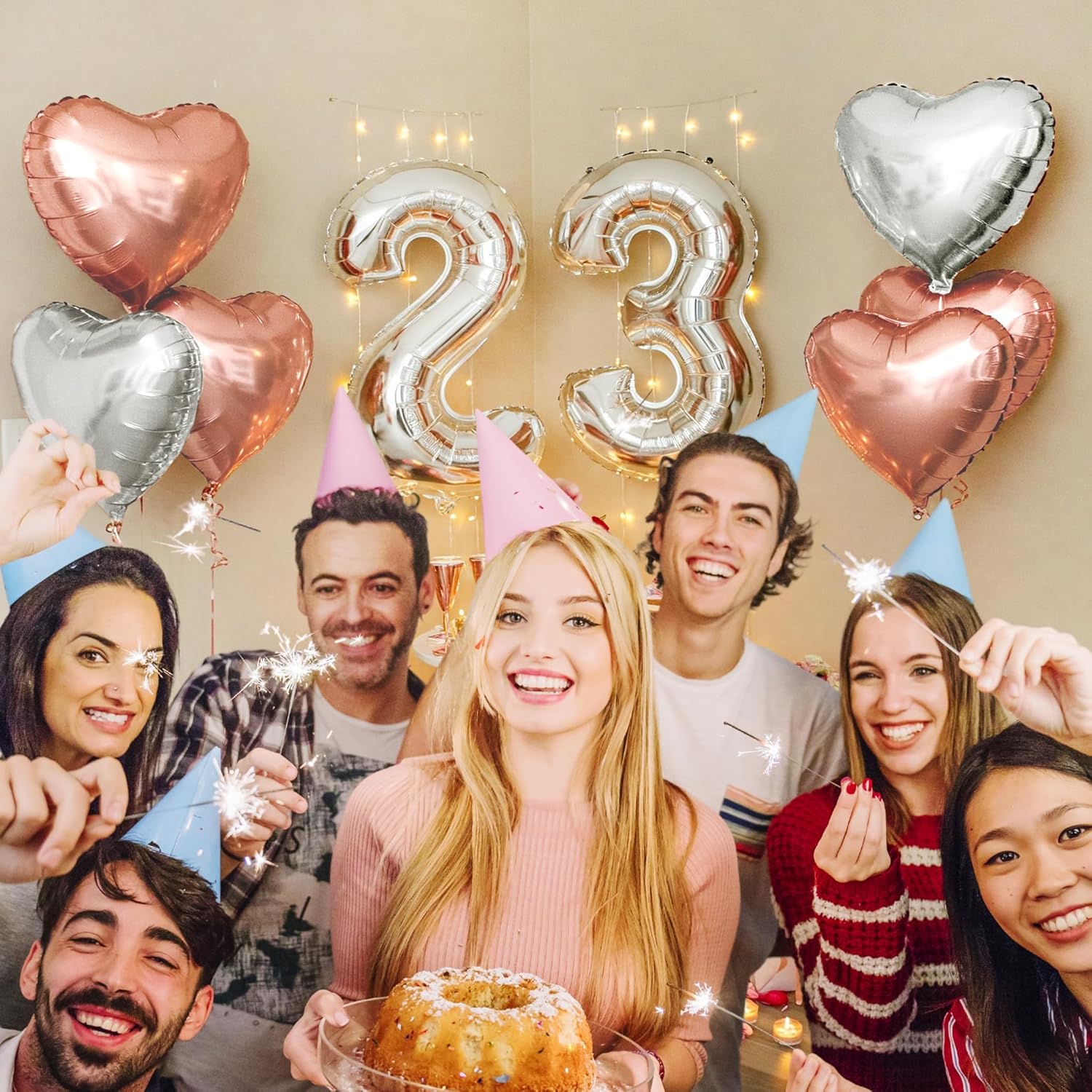 Silver & Rose gold Heart Foil Balloon decoration