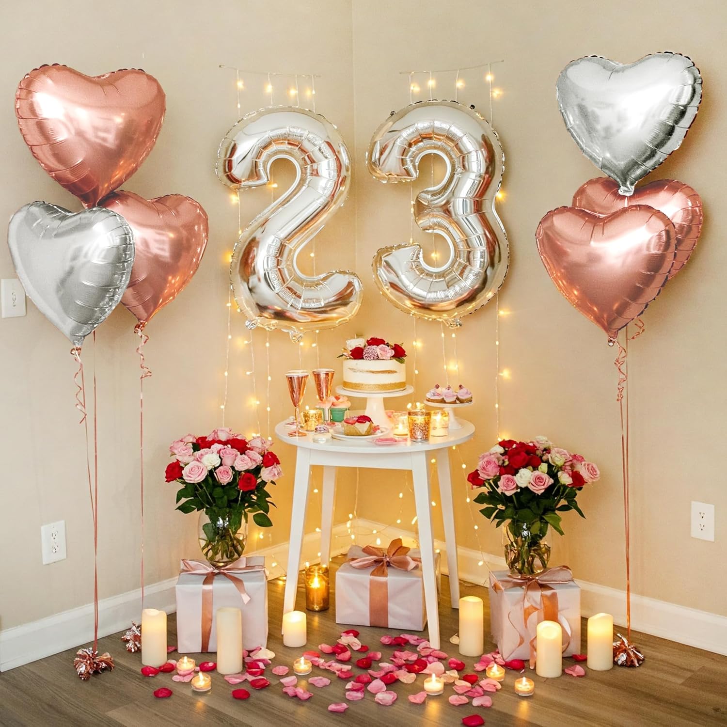 Silver & Rose gold Heart Foil Balloon decoration