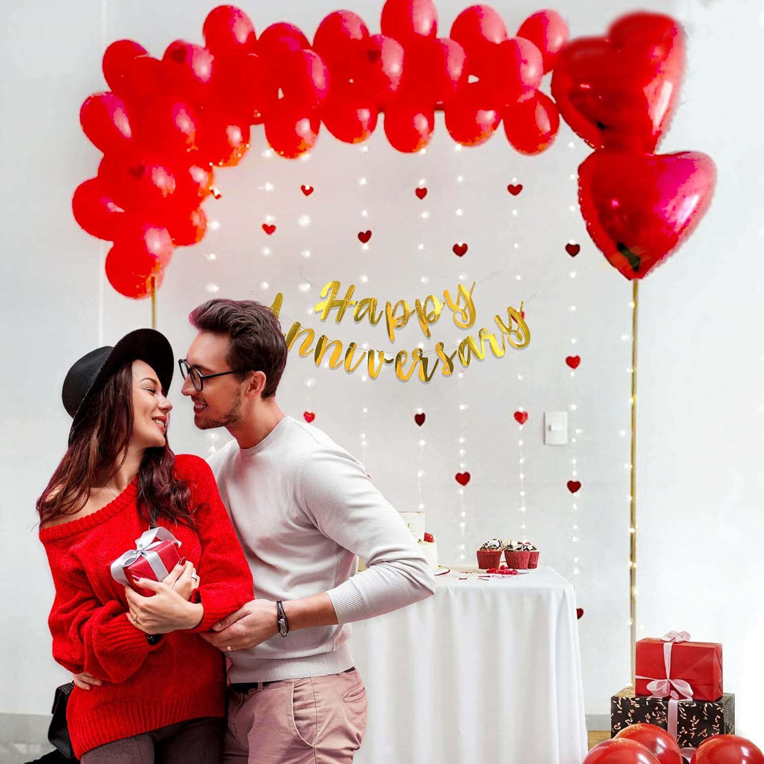 Red Balloon theme for Anniversary with Cursive Banner