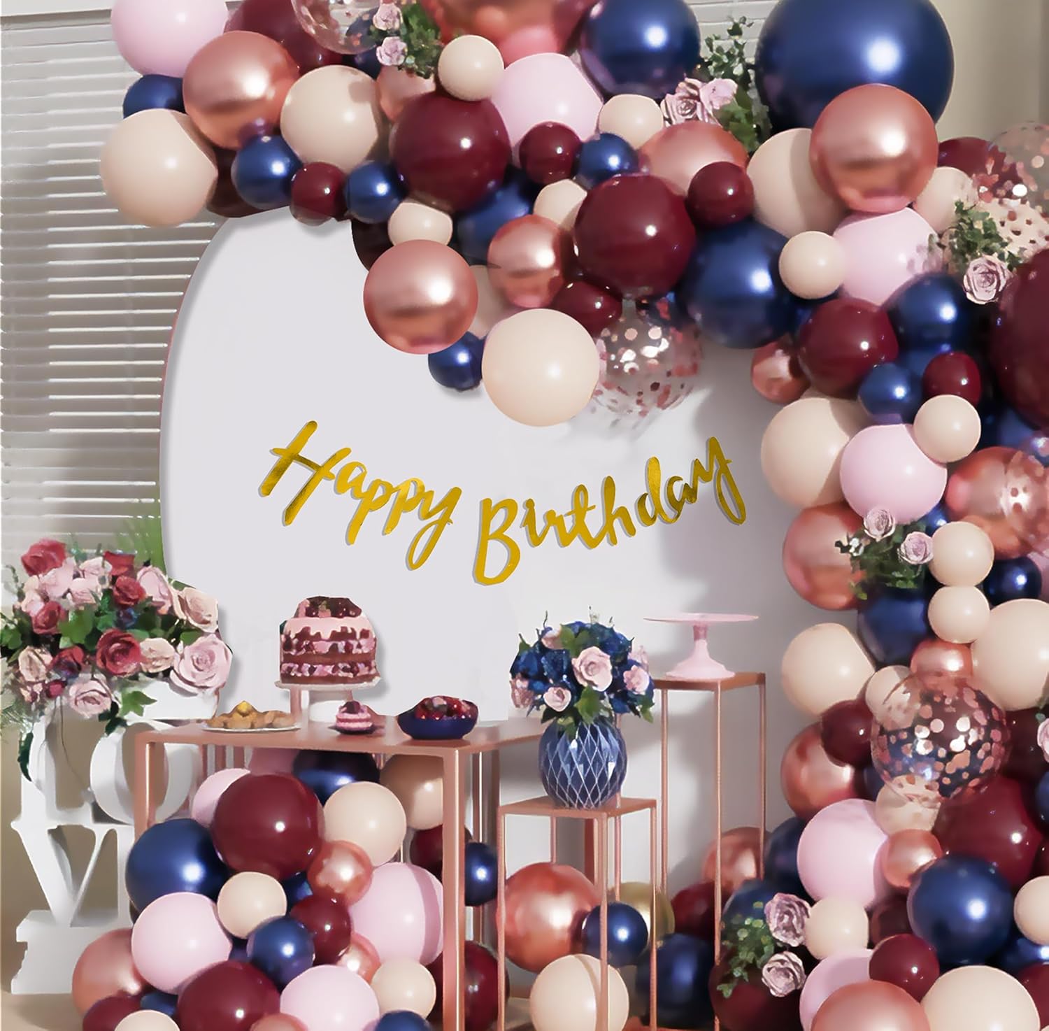 Birthday Kit Decoration with Burgundy and Metallic Ballloons