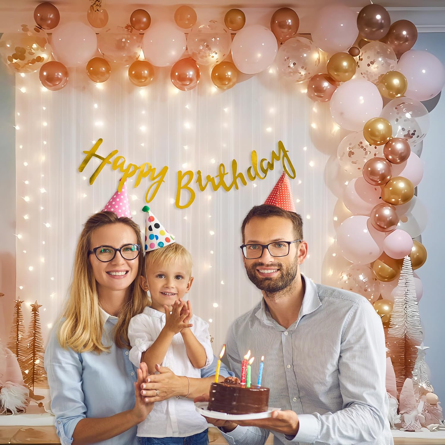 Pink Rosegold theme happy birthday decoration kit