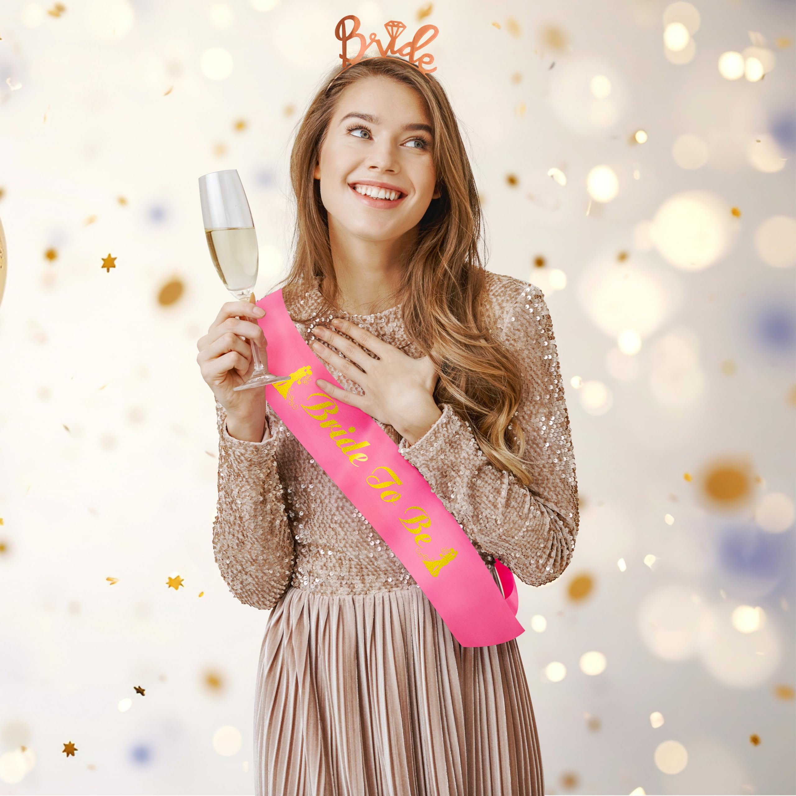 Bride to Be Gold Pink Sash & Crown
