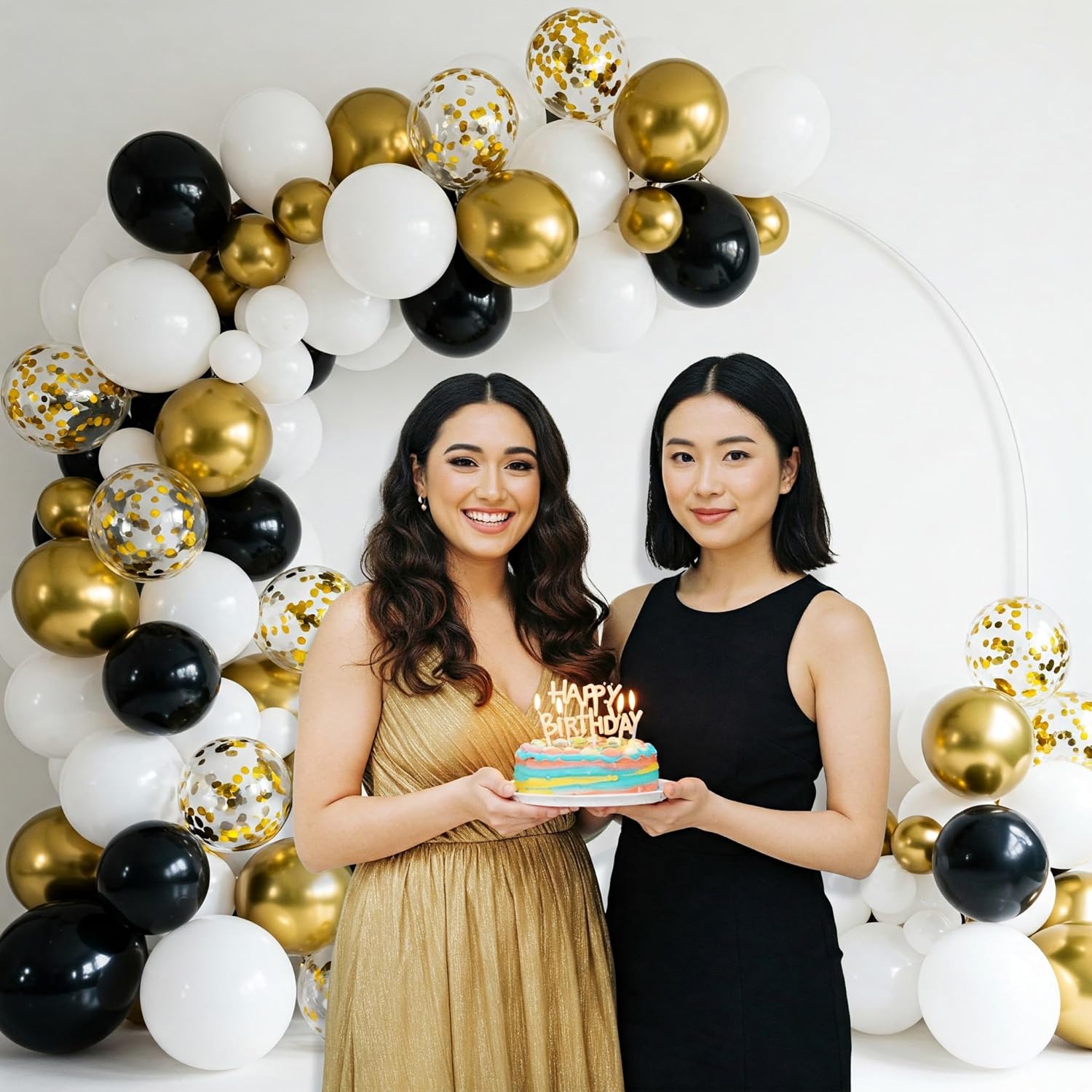 Black, Gold, Chrome & White Balloons Birthday Decor