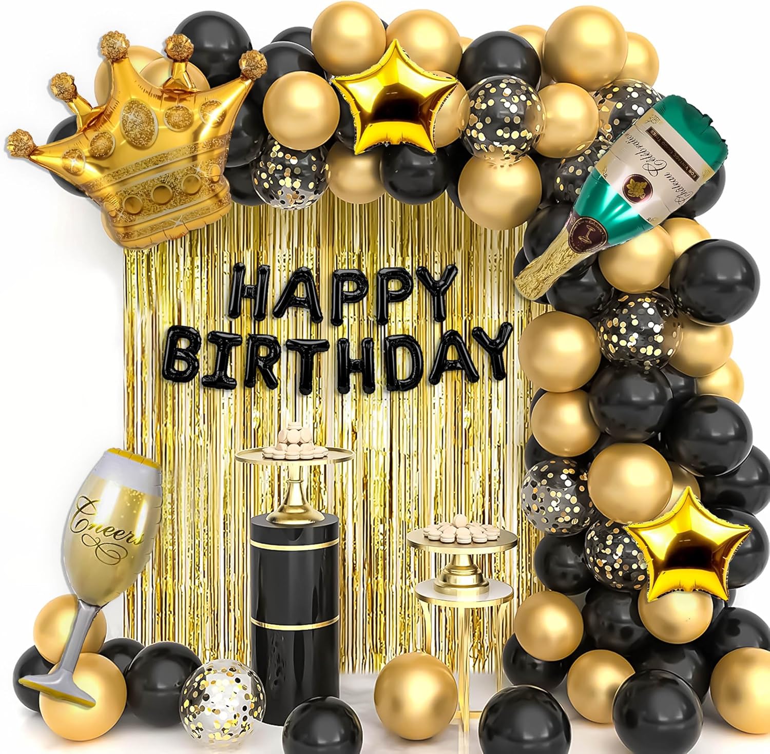 Black and Golden Balloon set With Crown foil balloon