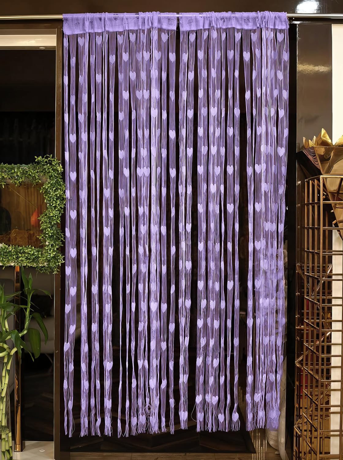 Purple String Heart Shape Net Sheer Curtains