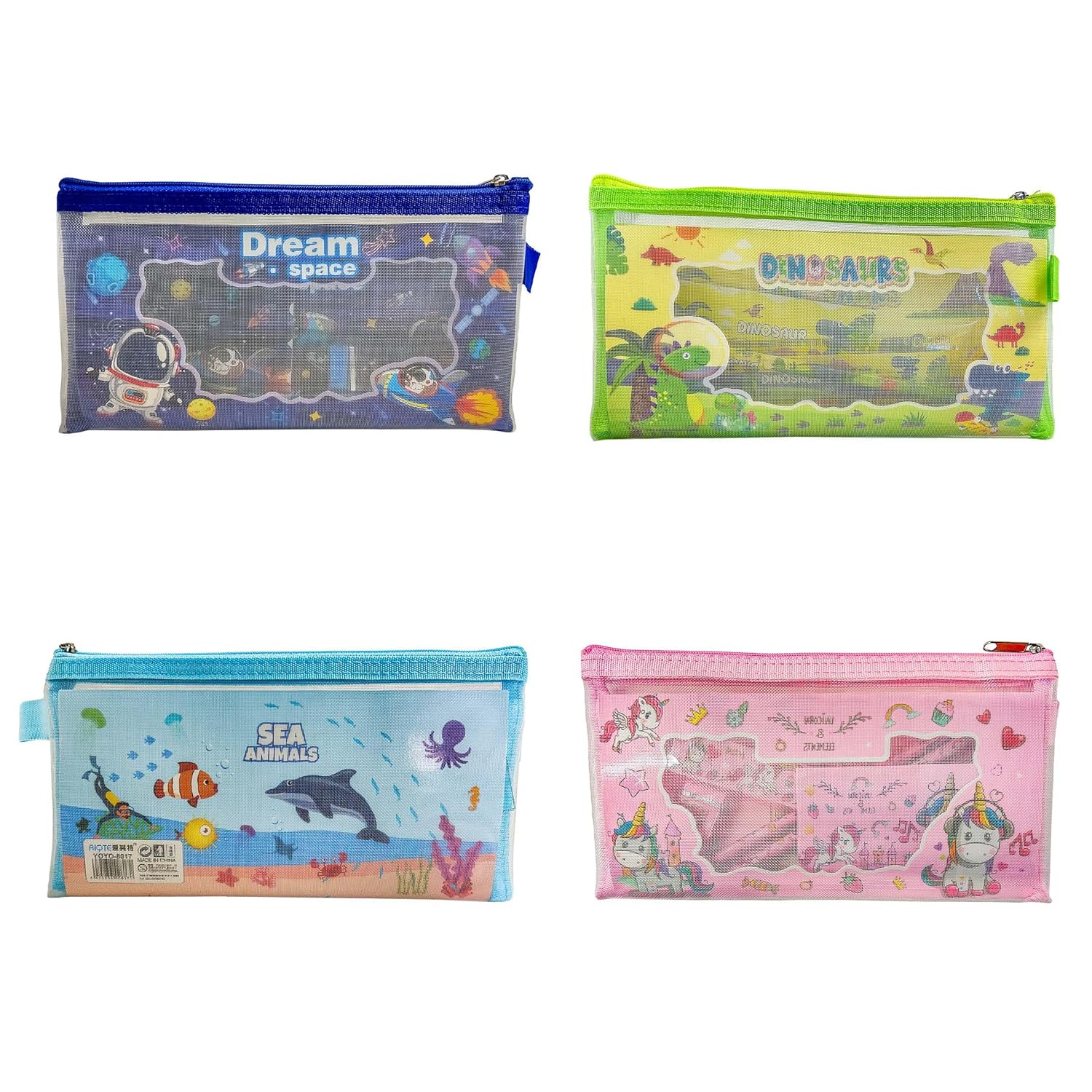 Pack of 4 Single Zip Printed Pencil Pouch