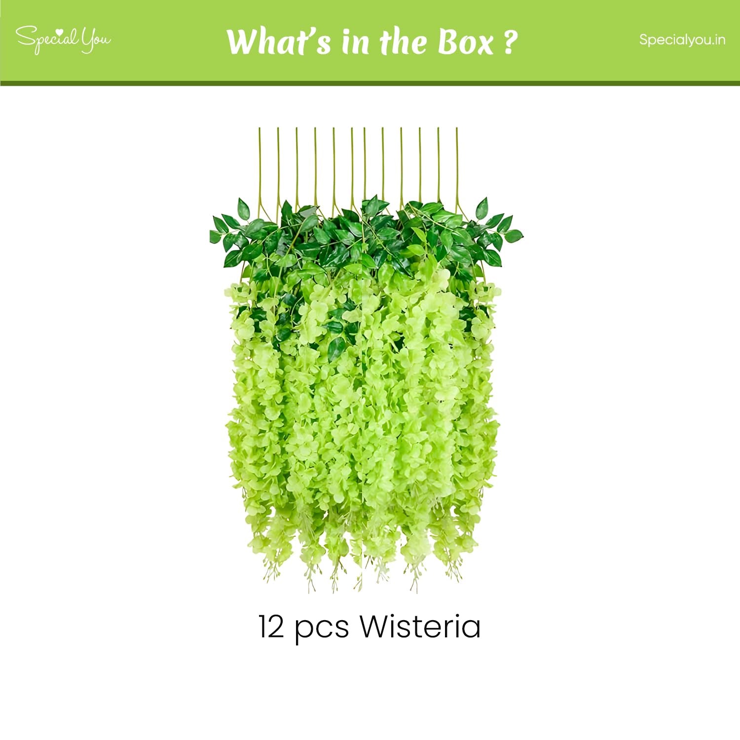 Fake Wisteria Hanging for Decoration Set of 12 - Green