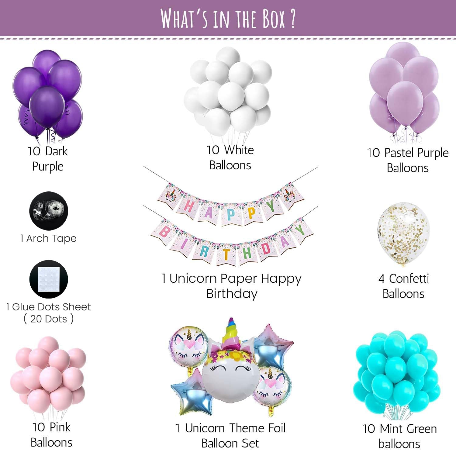 Unicorn theme birthday decoration item with unicorn foil balloon set.
