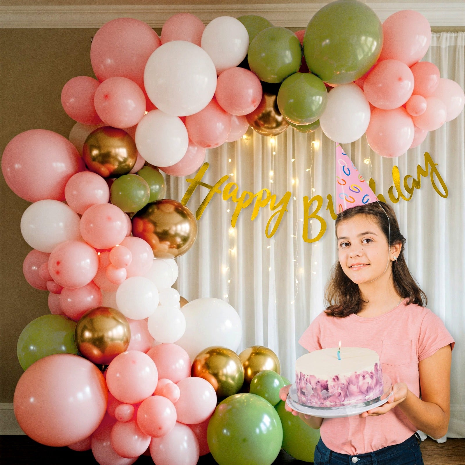 Green & Pink Balloons Birthday Decoration Kit