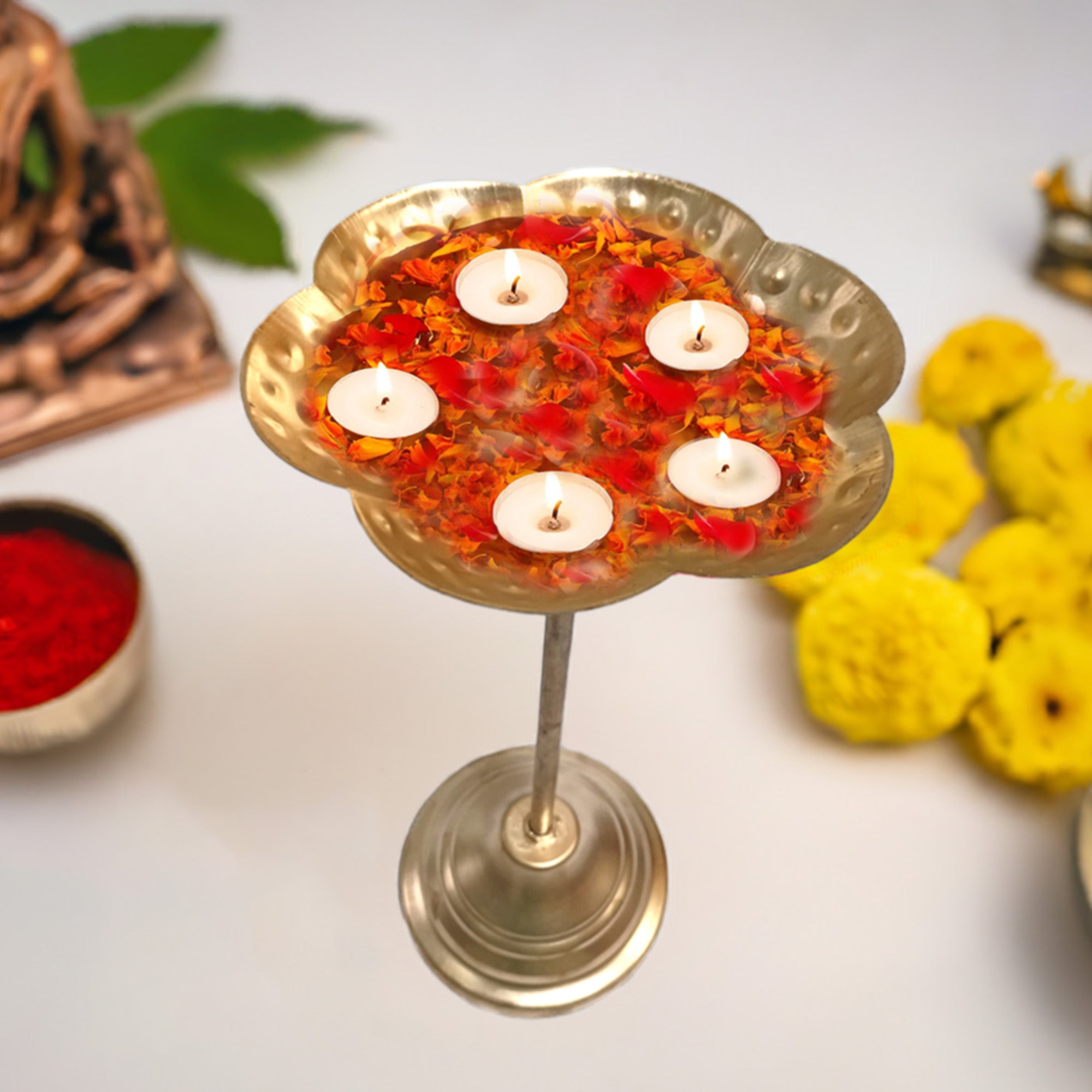 Urli Stand with Tealight Candles for Home Decor
